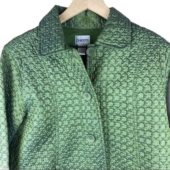 Chico’s Green Quilted Jacket Size 1 Medium US Sz 8 - Picture 2 of 11